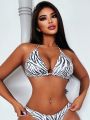 SHEIN Swim Y2GLAM 1pc Zebra Pattern Women's Bikini Top