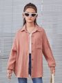 SHEIN Girls' Vintage Simple Solid Color Long Sleeve Woven Shirt For Street Fashion