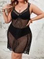 SHEIN Swim BohoFeel Plus Size Lace Knitted Hollow Out Cardigan