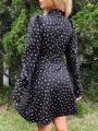 SHEIN WYWH Floral Print Tie Front Collar Puff Sleeve Dress