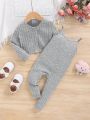 SHEIN Baby Girl Casual Knit Tank Romper And Long Sleeve Jacket Set