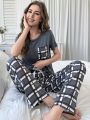 Checked Short Sleeve Women's Pajama Set