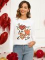 EMERY ROSE Valentine's Day Women Long Sleeve Heart Print T-Shirt