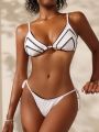 SHEIN Swim Mod Women's Lace Splice Bikini Set With Separated Top And Bottom