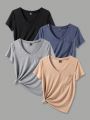 4pcs V Neck Short Sleeve T-Shirt