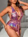 SHEIN Swim SXY Plus Size Women'S Metallic Texture One Piece Swimsuit