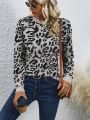 Leopard Pattern Drop Shoulder Sweater