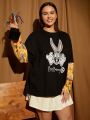 LOONEY TUNES X SHEIN Plus 1pc Cartoon & Letter Graphic Drop Shoulder 2 In 1 Tee