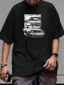 Men'S Plus Size Car Printed Casual Loose Short Sleeve T-Shirt