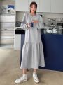 DAZY Gray Long Sleeve Casual Dress With Ruffled Hemline