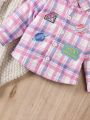 Baby Girls' Cute Checked Embroidered Badge Coat