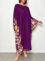 Plus Size Floral Printed Batwing Sleeve Dress