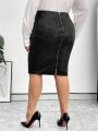 SHEIN Privé Plus Size Solid Color Back Zipper Skirt