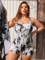 SHEIN Swim SPRTY Plus Size Women'S Printed Backless One-Piece Swimsuit