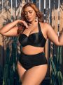 SHEIN Leisure Plus Size Solid Color Halter Neck Swimwear Top With Steel Ring