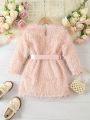 SHEIN Kids SUNSHNE Young Girl Solid Fuzzy Belted Dress