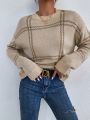 SHEIN Essnce Plaid Pattern Drop Shoulder Sweater
