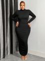 SHEIN SXY Plus Size Sexy Ruched Long Sleeve Turtleneck Bodycon Dress