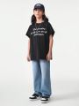 Tween Boy Vintage Basic Casual Loose Straight Leg Jeans In College Style