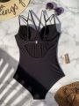 Black Sexy Padded Shoulder Strap One-piece Swimsuit