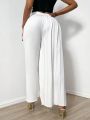 SHEIN SXY Women's Solid Color Wide-leg Pants With Loose Fit And Folded Pleats For Casual Wear