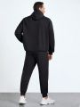 Men Plus Letter Graphic Drawstring Hoodie & Sweatpants