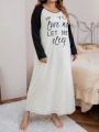 Plus Slogan Graphic Contrast Raglan Sleeve Nightdress