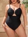 SHEIN Swim Vcay Plus Size Solid Color Hollow Out One-Piece Swimsuit With Spaghetti Straps