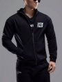 SHEIN Fitness Men's Letter Printed Hooded Sweatshirt For Sports