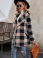 Buffalo Plaid Pattern Double Breasted Teddy Coat