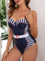 SHEIN Swim Vcay Women's Color Block One Piece Swimsuit With Spaghetti Straps