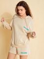 Forever 21 Women's Letter Print Drawstring Hooded Sweatshirt And Shorts Set