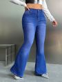 SHEIN ICON Y2k Blue Plus Size Women'S Casual High Waisted Skinny Denim Flare Pants