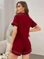 Women's Letter Embroidered Contrast Trim Homewear Set