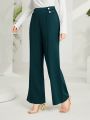 SHEIN Modely Women'S Button Decoration Bell-Bottomed Pants