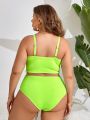 SHEIN Swim Basics Plus Size Fluorescent Green Swimsuit Set