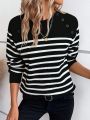 Striped Pattern Button Detail Sweater