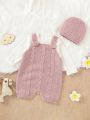 Baby Girls' Suspender Sweater Romper Set With Hat