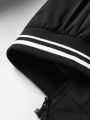 Men Letter Graphic Striped Trim Drop Shoulder Bomber Jacket Without Hoodie