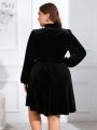 SHEIN Privé Plus Size High Neck Lantern Sleeve Dress