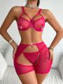 Classic Sexy Women's Mesh Ring Detail Hollow Out Sexy Lingerie Set