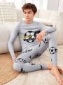 SHEIN Teen Boys' Casual Sports Letter & Soccer Printed Tight Home Wear Set