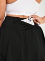 Daily&Casual Plus Size Women's Wide Waistband Half Skirt With Back Phone Pocket