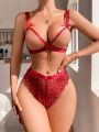 Classic Sexy Solid Color Lace Hollow Out Strap Sexy Lingerie Set