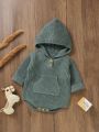 Baby Girl Solid Kangaroo Pocket Hooded Knit Bodysuit