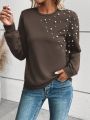 Pearl Beaded Round Neck Sweatshirt