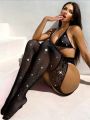 Rhinestone Studded Fishnet Crotchless Lingerie Set