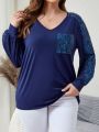 EMERY ROSE Women's Plus Size Sparkly Patchwork T-shirt