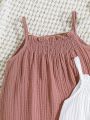 SHEIN Baby Girl Casual Summer Holiday Solid Color Ruffled Strap Dress 2pcs/Set