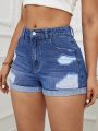 Women's Distressed Rolled Hem Denim Shorts